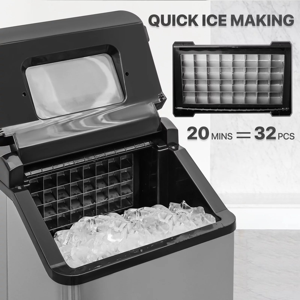 Countertop Ice Maker Machine with Basket and Scoop, Black V1187