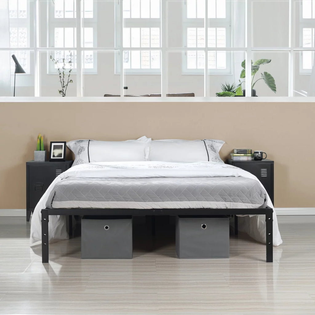 Queen Size Black Metal Slat Bed Frame N634