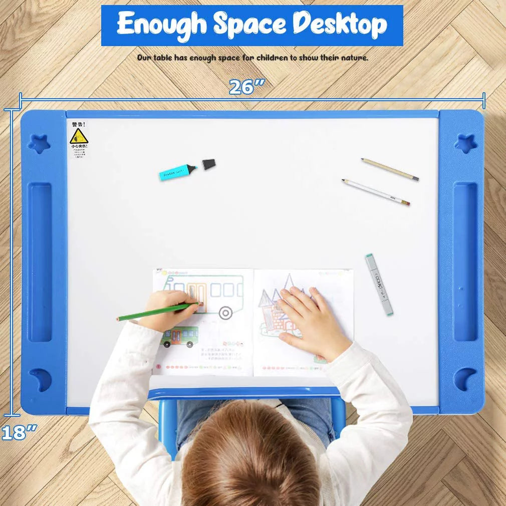 Kids Desk and Chair Set with Tilt Desktop, Height Adjustable, Storage Drawers, Blue D333924