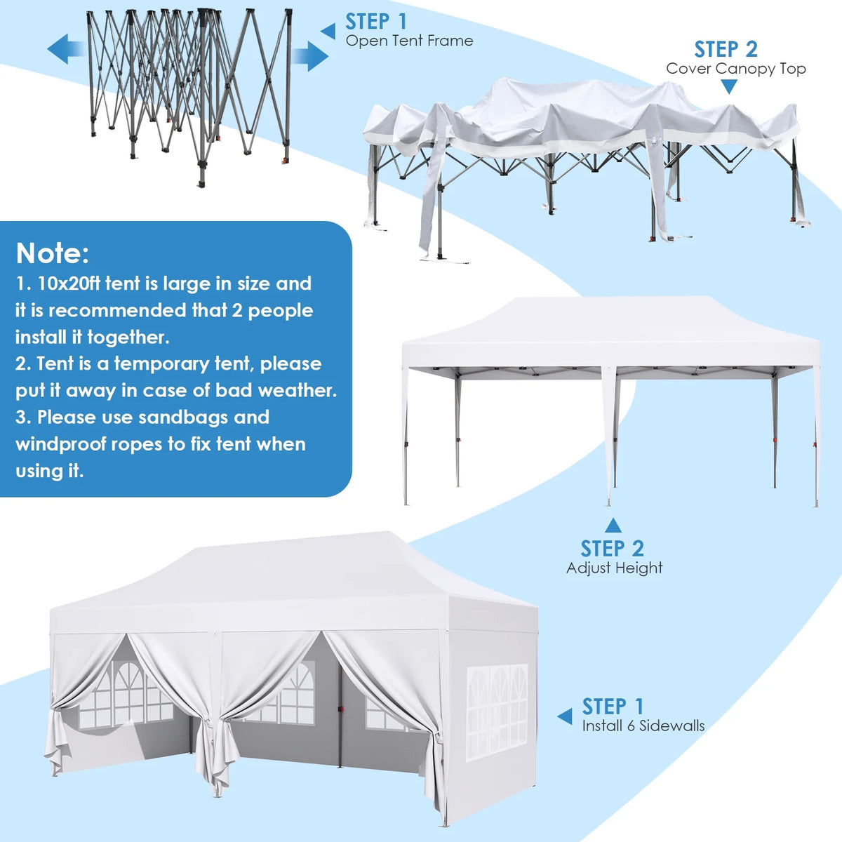 10' x 20' White Pop up Canopy Tent W6162