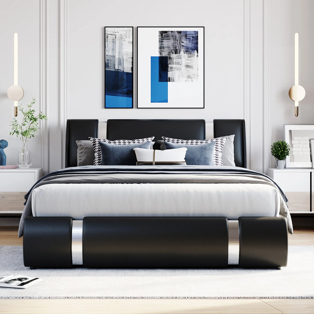 Queen Size Lift Up Storage Bed PU Upholstered Platform Bed with Headboard Black N518