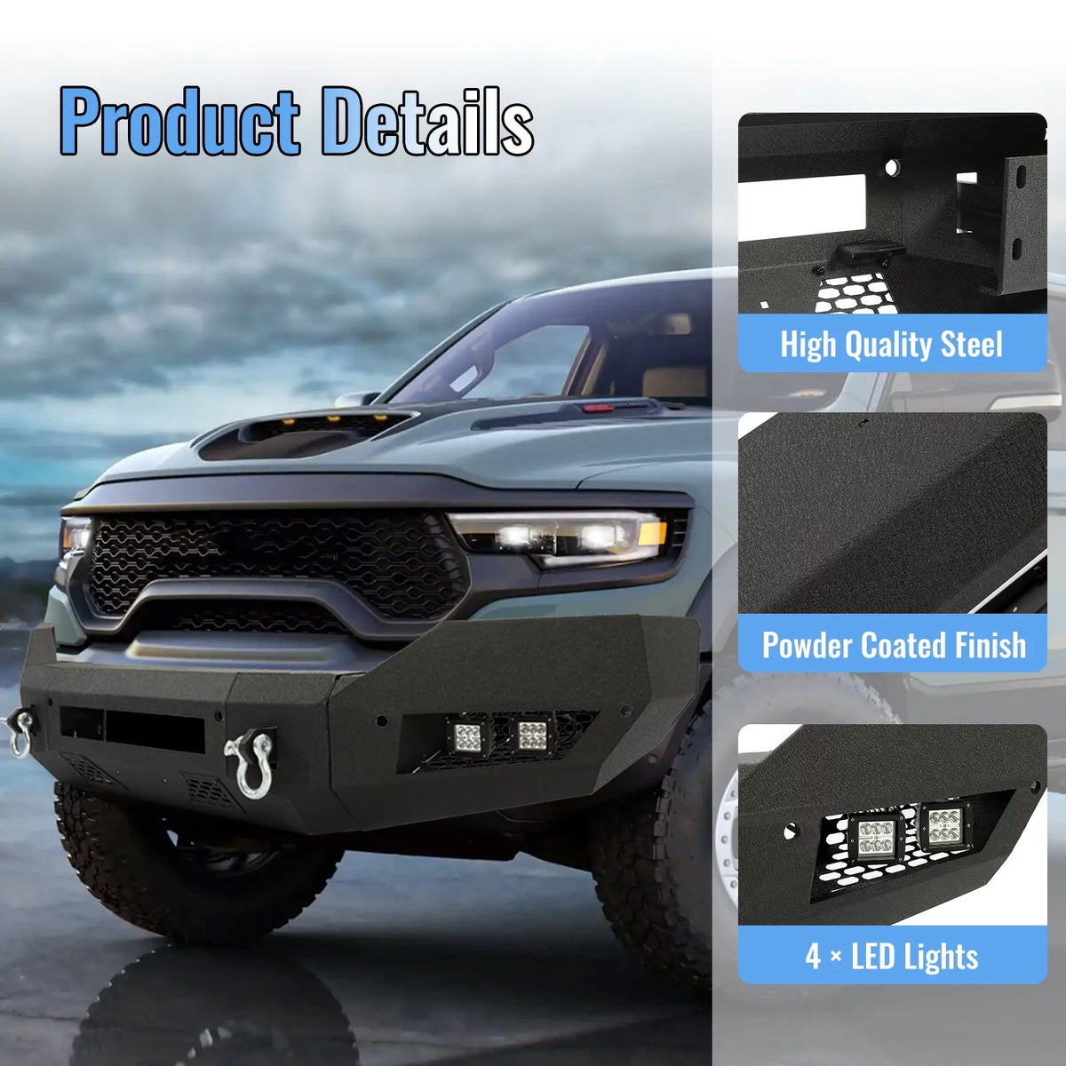 Front Bumper with D-Ring LED Fog Light H858