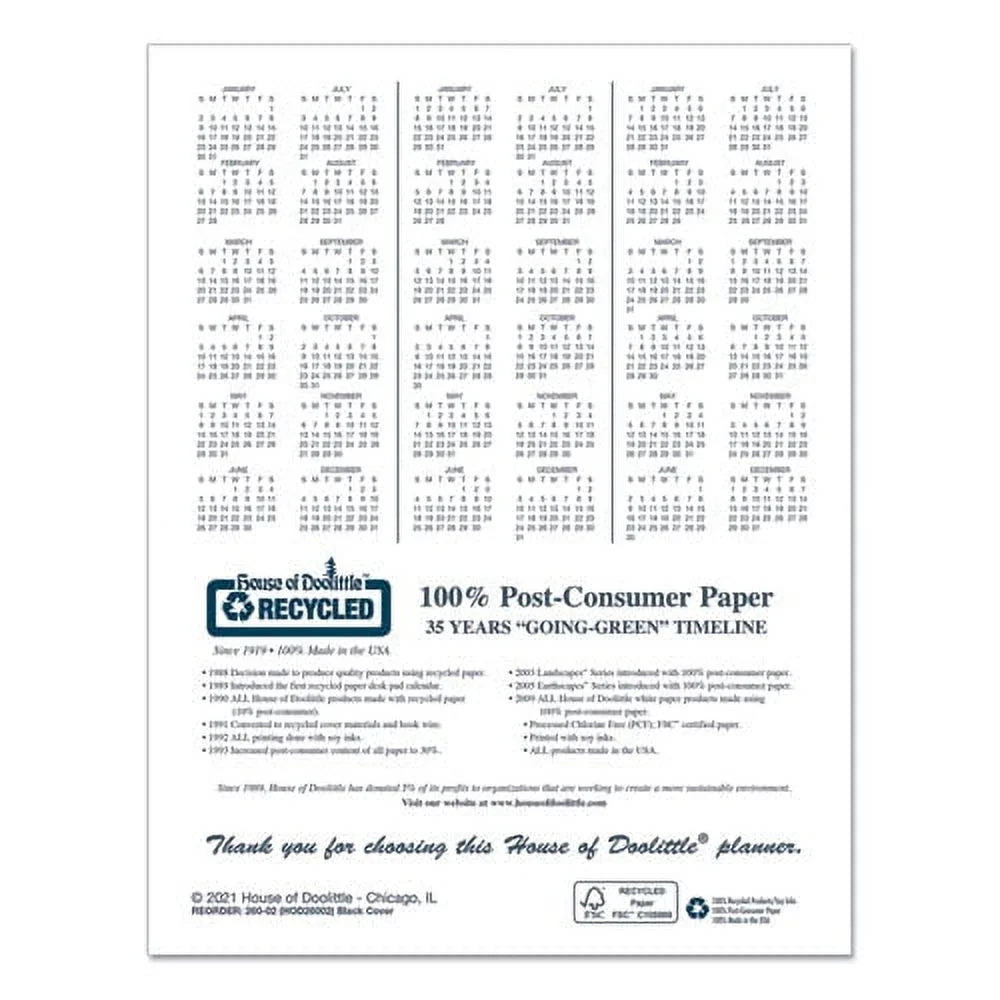 Recycled Ruled 14-Month Planner with Leatherette Cover, Black I204335