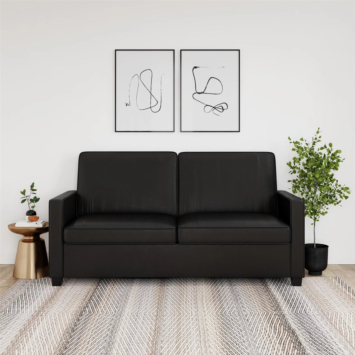 Black Faux Leather Queen Sofa Sleeper D697