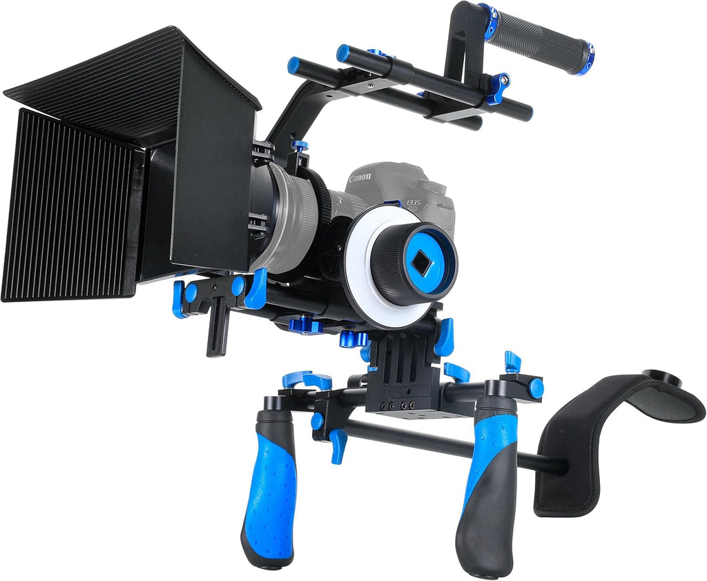 DSLR Rig Video Camera Shoulder Mount Kit with Follow Focus, Matte Box, Top Handle and Support Cage A890105