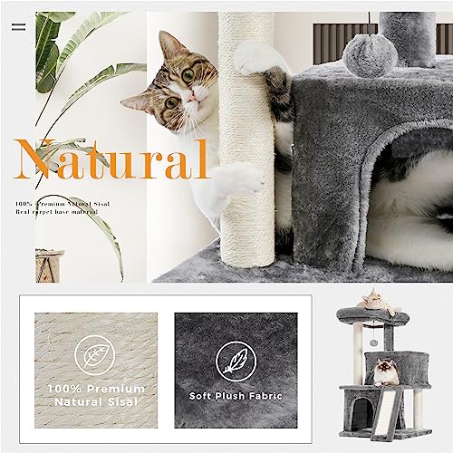 30 Inches Cat Tree with Dual Condos and Scratching Posts D265