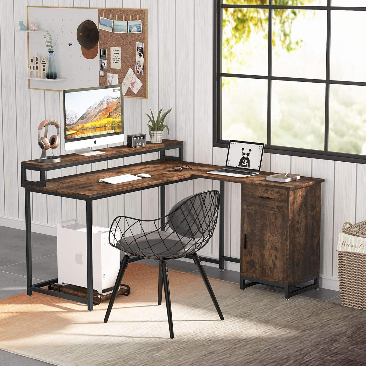 L Shaped Computer Desk with Drawer and Storage Cabinet F942