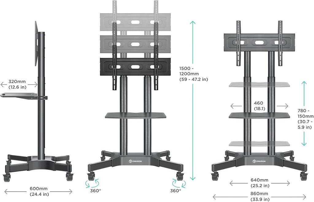 Mobile TV Stand for 40 to 65 Inch TV with Wheels Shelves P990