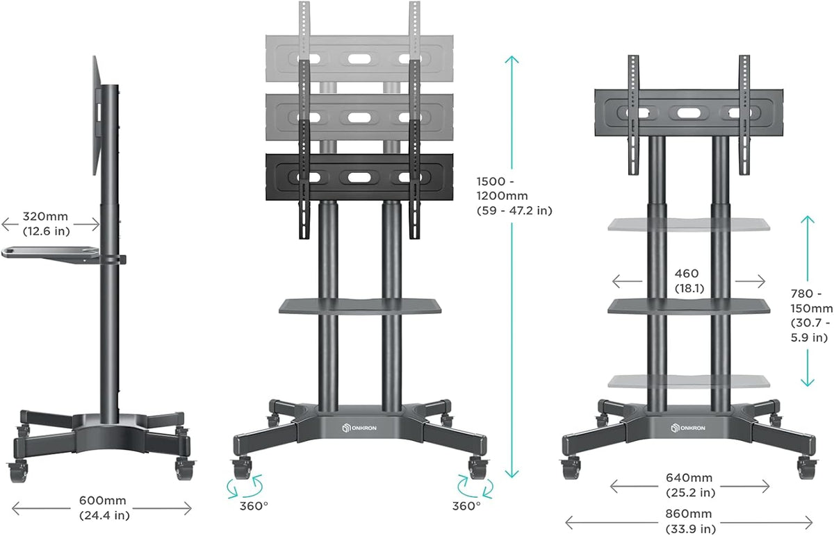 Mobile TV Stand for 40 to 65 Inch TV with Wheels Shelves P990