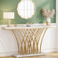 59 inch Gold Console Table with Grid-Shaped Metal Base O460174