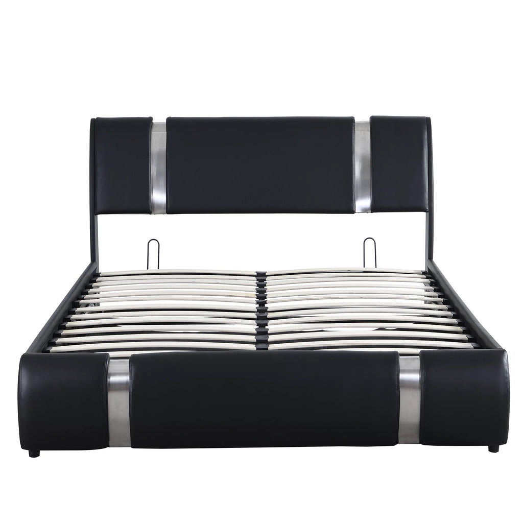 Queen Size Lift Up Storage Bed PU Upholstered Platform Bed with Headboard Black N518