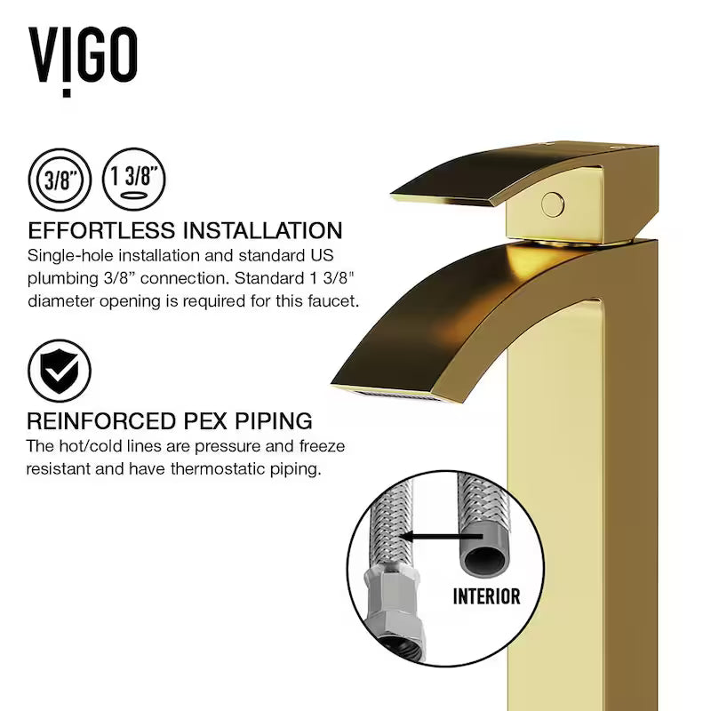 Single Handle Bathroom Vessel Faucet Matte Brushed Gold L3306