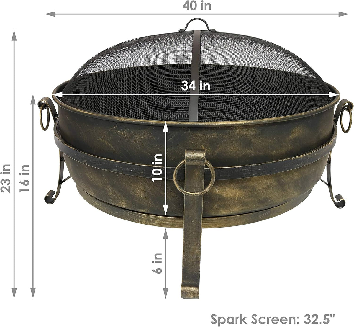 34-Inch Wood-Burning Fire Pit with Spark Screen, Poker, and Grate V397