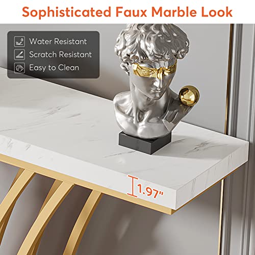 59 inch Gold Console Table with Grid-Shaped Metal Base O460174