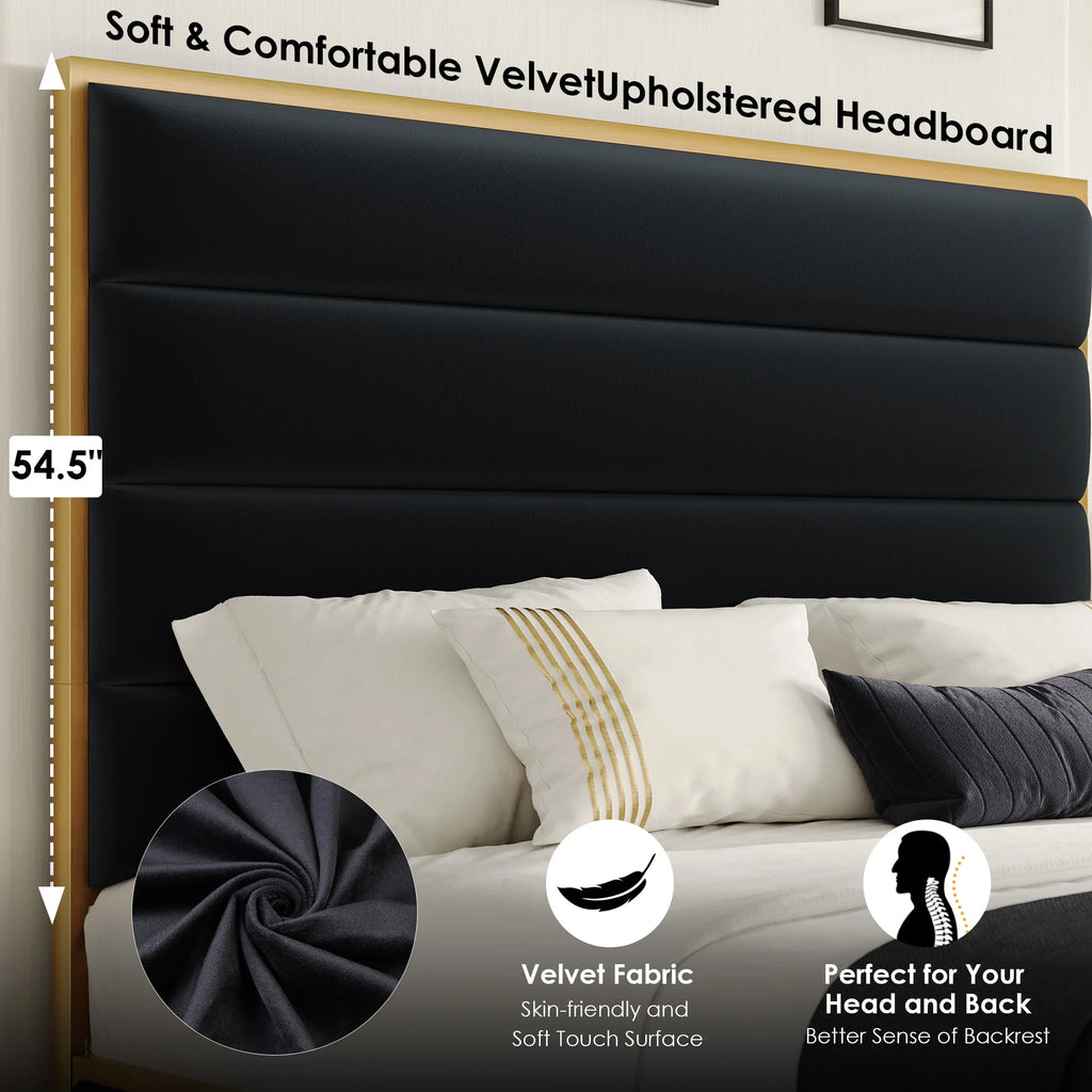 King Size Off-white Velvet Upholstered Platform Bed I451076