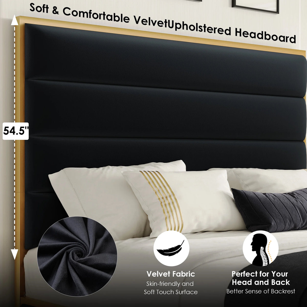 King Size Off-white Velvet Upholstered Platform Bed I451076