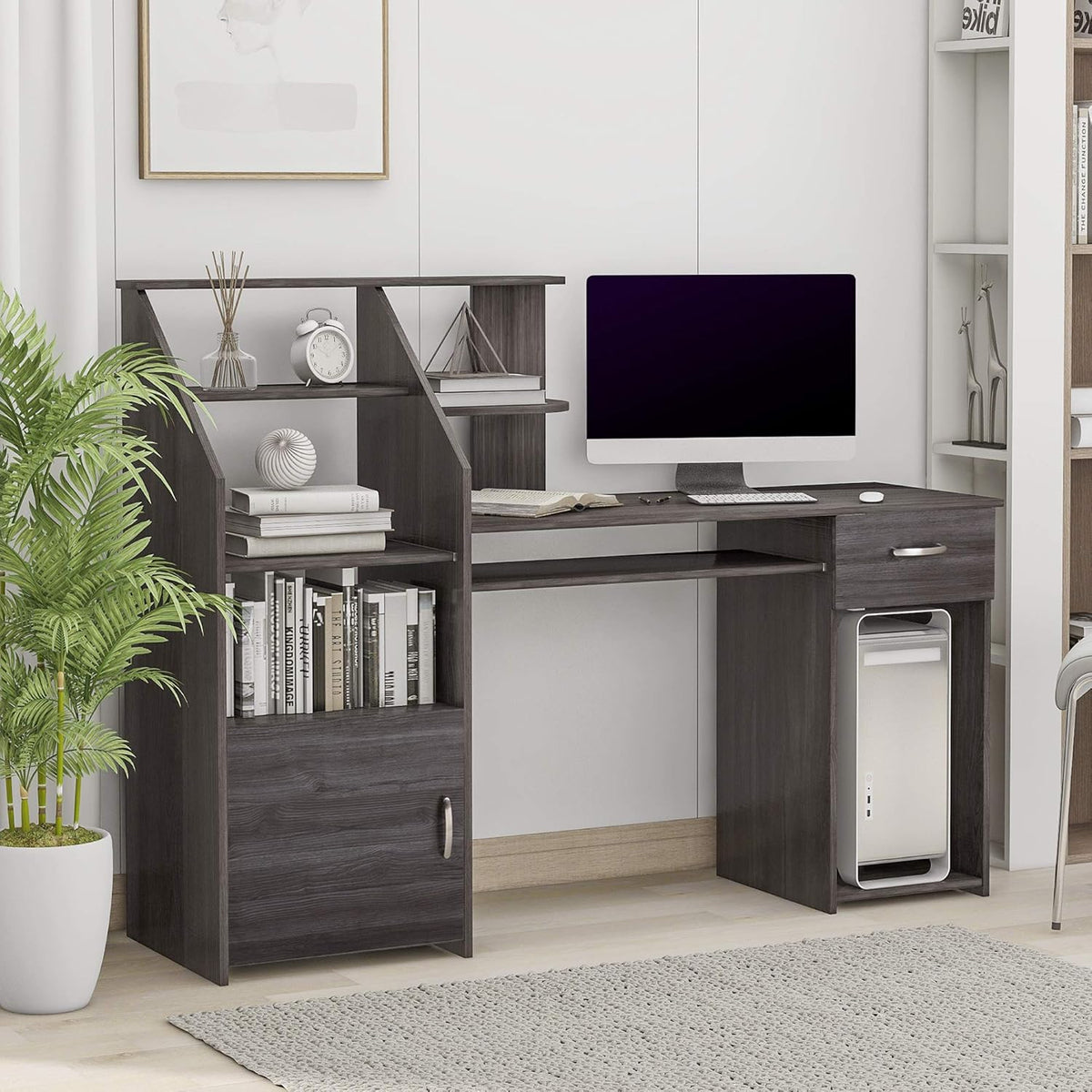 Computer Desk with Cabinet and Keyboard Tray Q417357