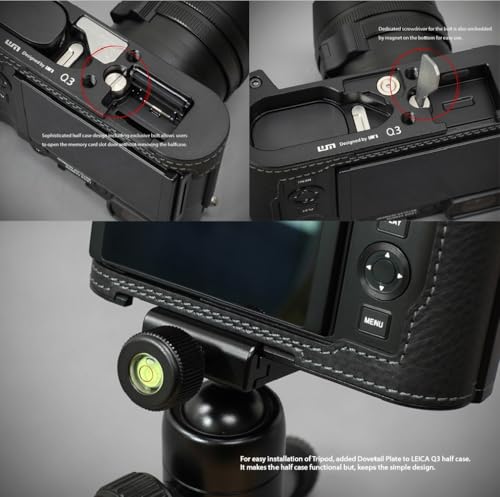 Genuine Italy Leather Camera Half Case Metal Grip Dovetail Plate All Black T71863