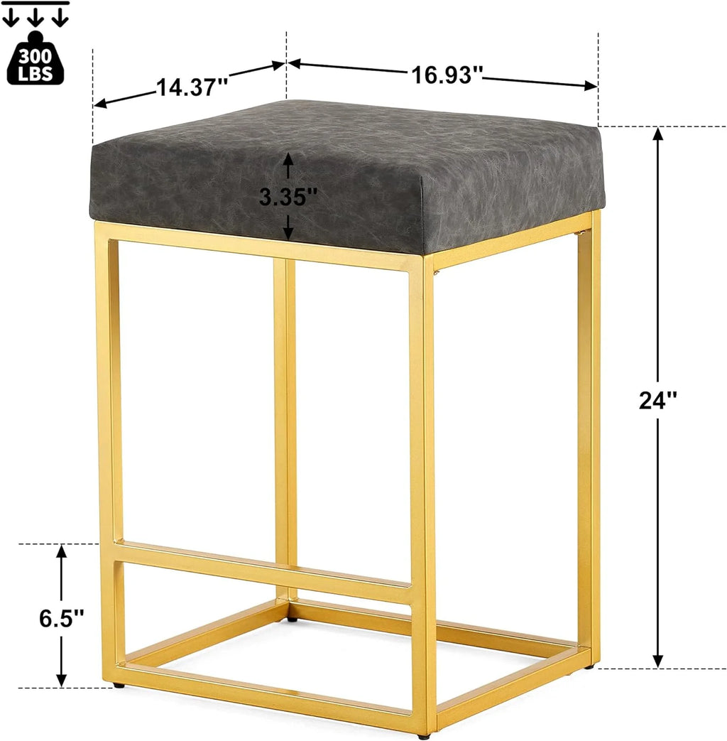 Grey PU Leather Bar Stools Set of 2 V30782