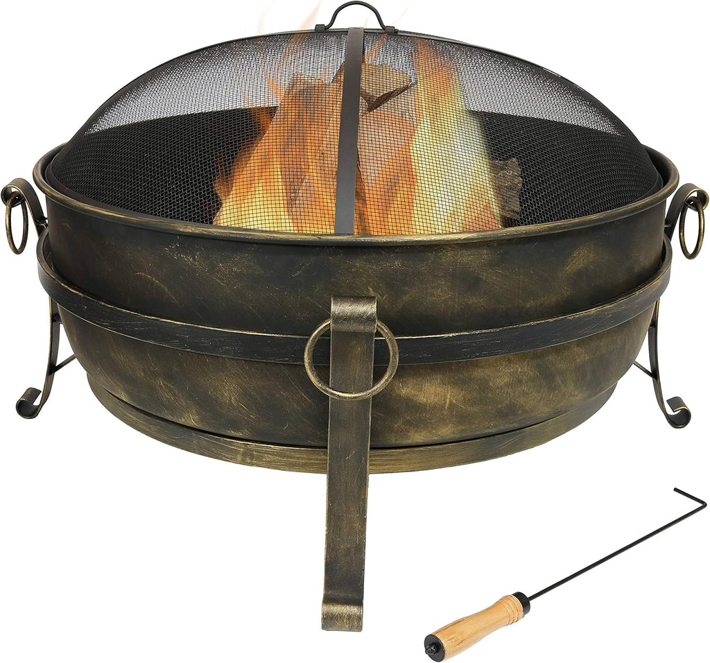 34-Inch Wood-Burning Fire Pit with Spark Screen, Poker, and Grate V397