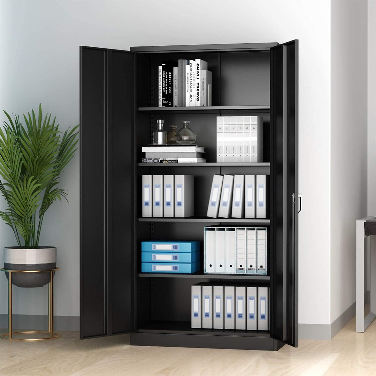 Metal Storage Cabinet with 2 Doors and 5 Shelves W217