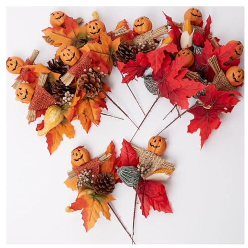 Set of 12 Assorted Pumpkin Face Picks 8-1/2 Inches High A314