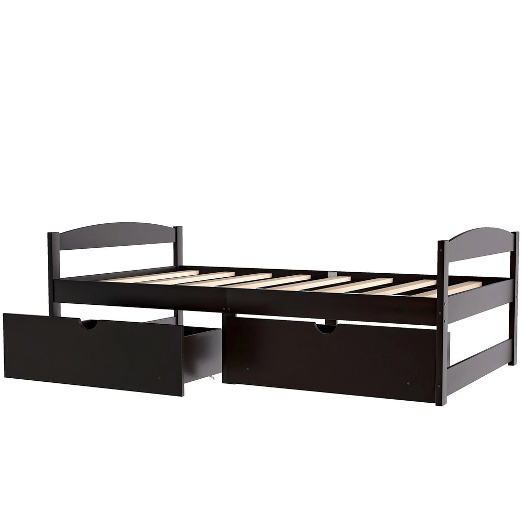 Twin Size Pine Wood Platform Bed with 2 Drawers X280444