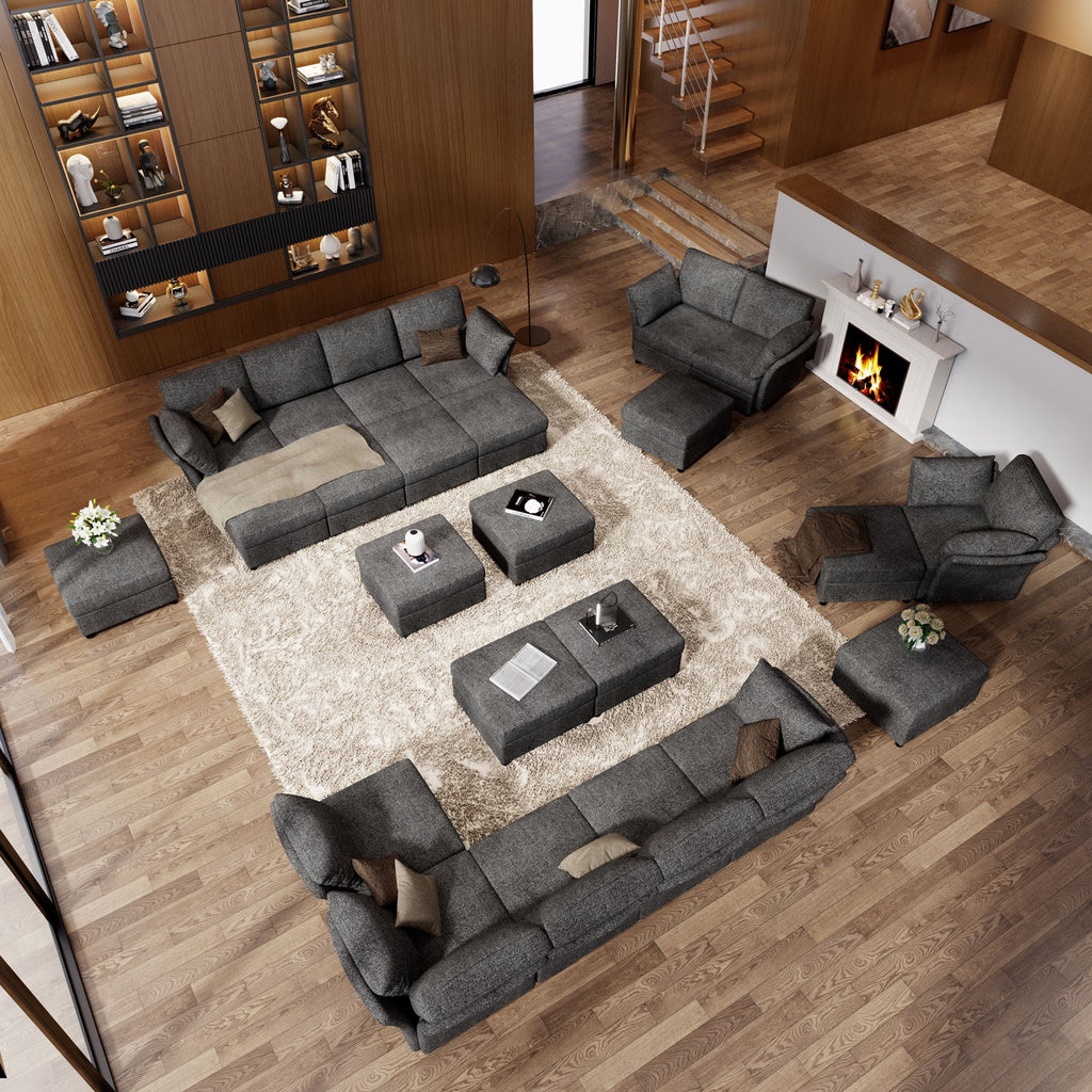 Dark Grey 9 Seat Modular Sectional Sofa with Ottomans U5372