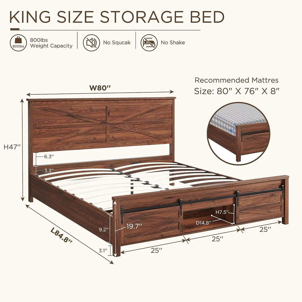 King Bed Frame with Headboard and Storage Cabinets, White P997748