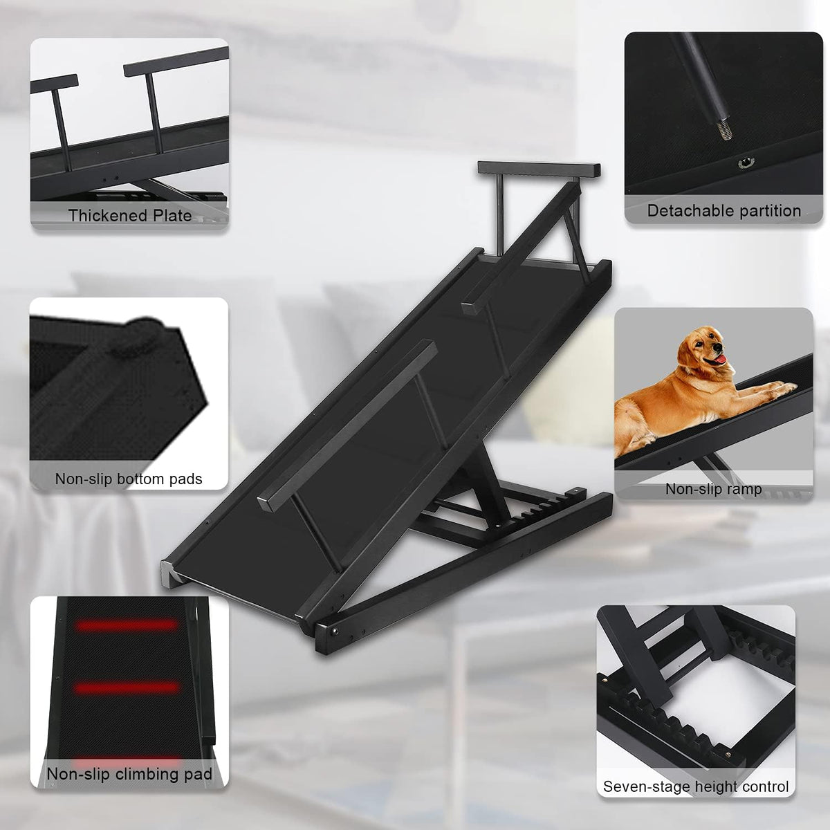 Adjustable Foldable Non-Slip Pet Ramp with Side Rails W838