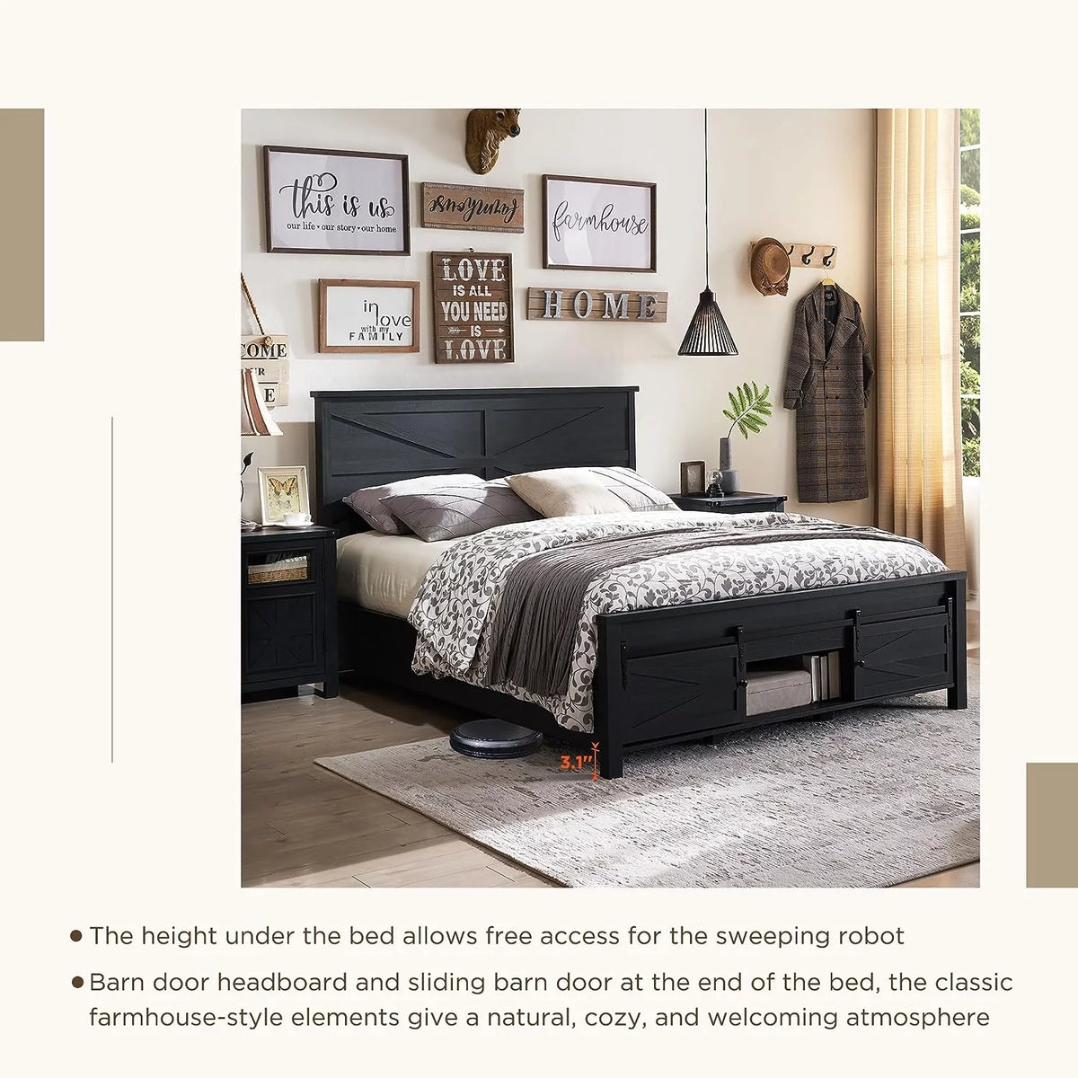 King Bed Frame with Headboard and Storage Cabinets, White P997748