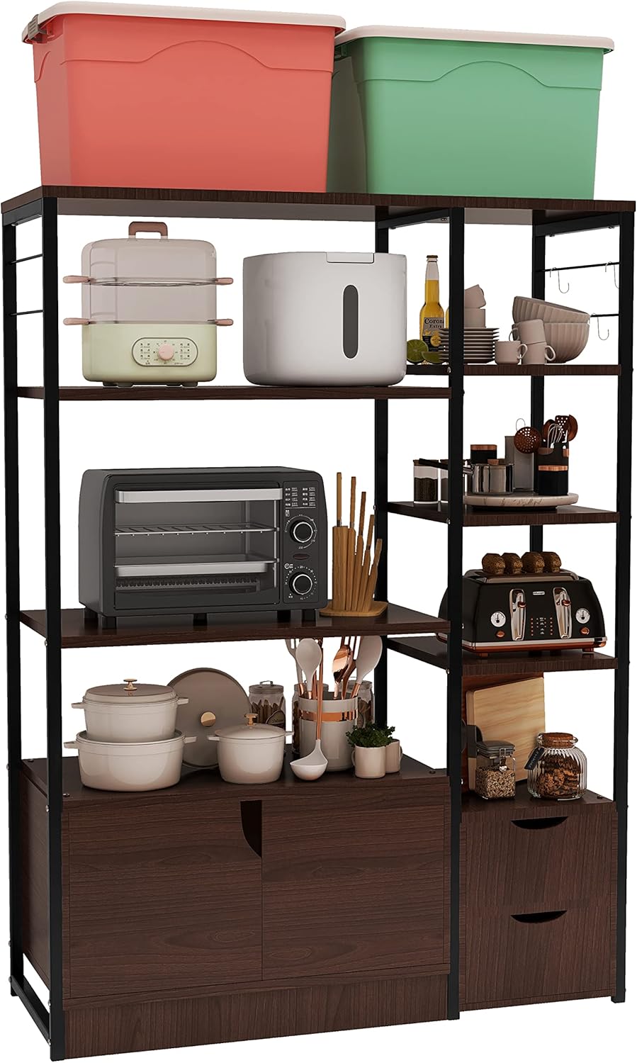 5-Tier Kitchen Baker's Rack with Hutch and Storage Cabinet Q15130