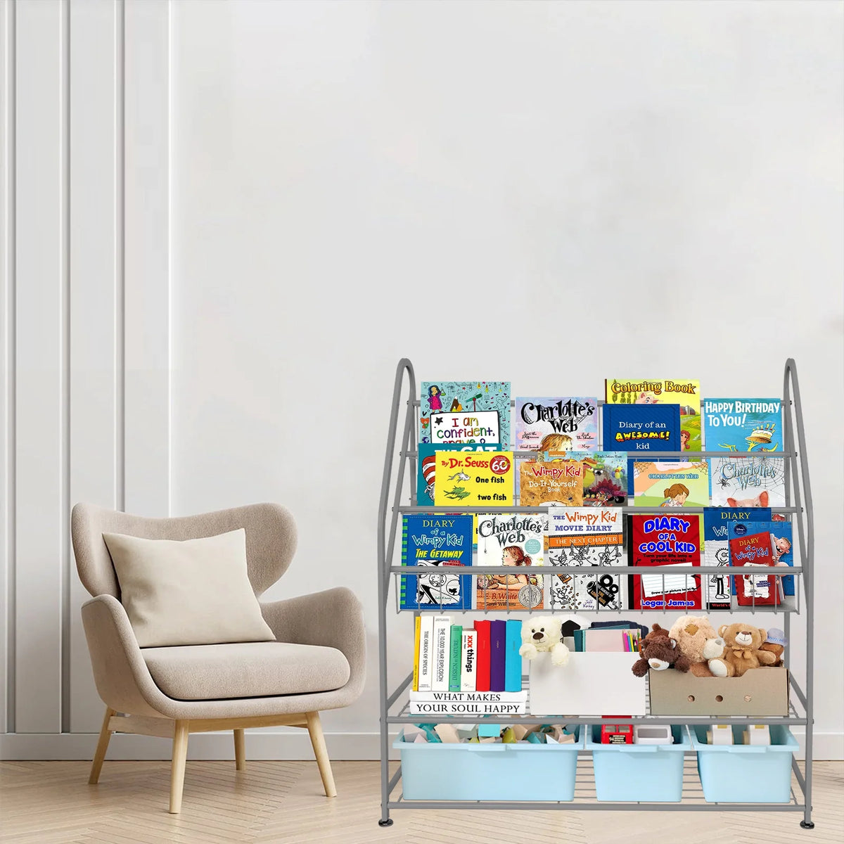 Grey Metal Kids Bookshelf 32 in Y421
