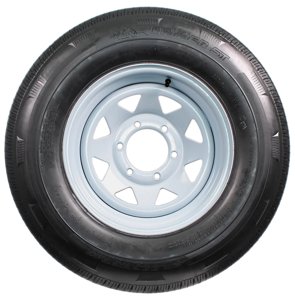 ST225/75R15 15 D 6 Lug White Spoke Trailer Tire On Rim B67256