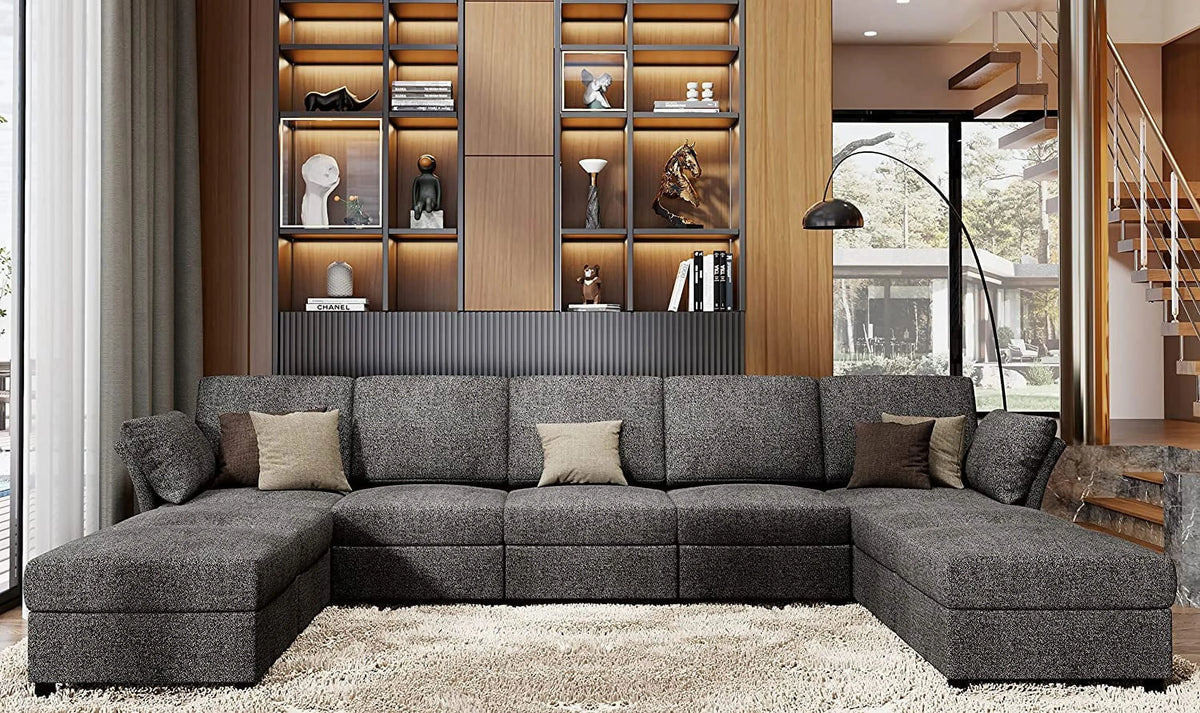 Dark Grey 9 Seat Modular Sectional Sofa with Ottomans U5372