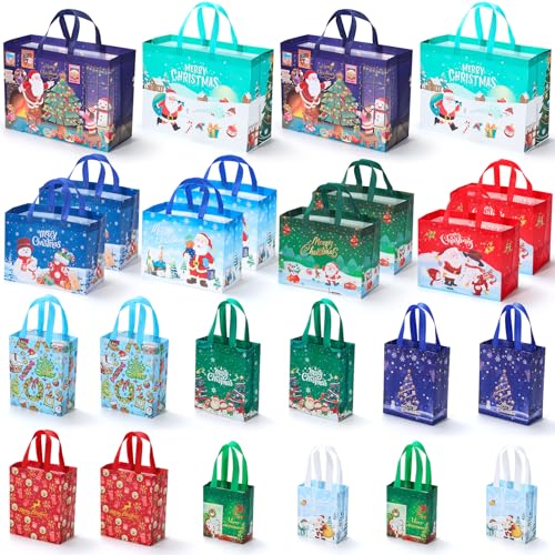 24 Pack Assorted Sizes Non-Woven Reusable Tote Bags with Handles A474746