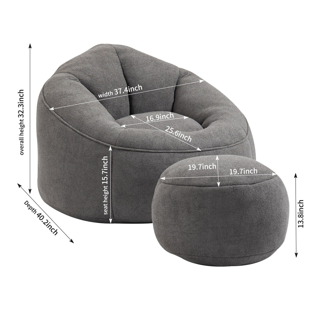 Microfiber Teardrop Shaped Sofa Chair with Ottoman Grey R102405