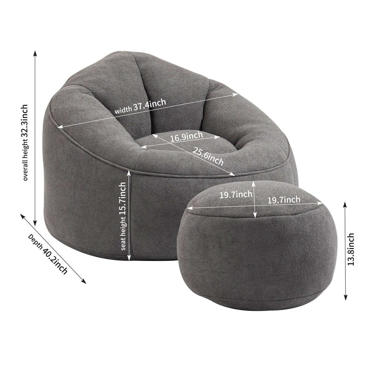 Microfiber Teardrop Shaped Sofa Chair with Ottoman Grey R102405