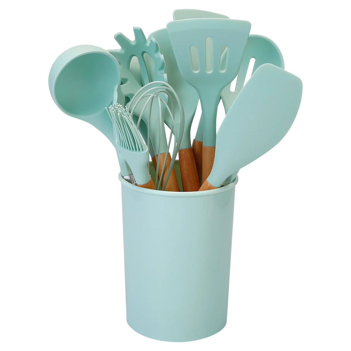 11-Piece Silicone Cooking Utensil Set with Wooden Handles, Green M95524