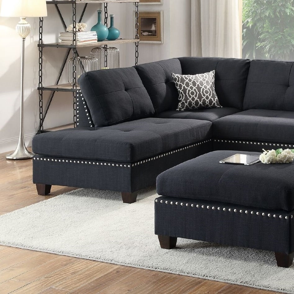 3 PCS L-Shaped Bonded Leather Sectional Sofa Set with Ottoman E498