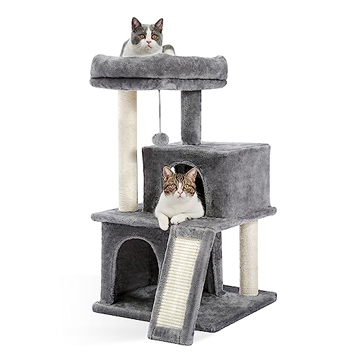 30 Inches Cat Tree with Dual Condos and Scratching Posts D265