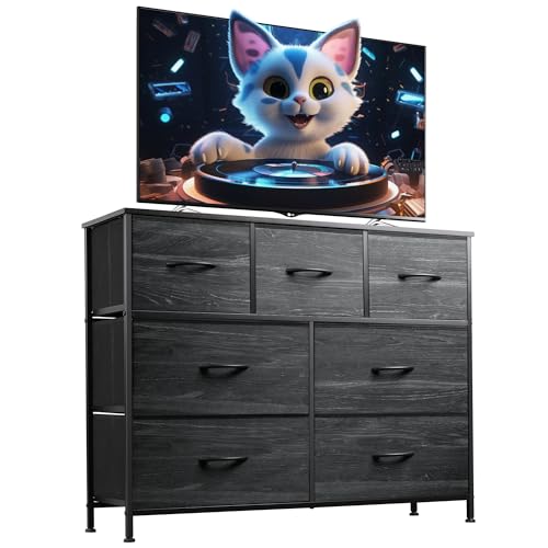 7 Drawer Dresser TV Stand with Metal Frame and Wood Top L369