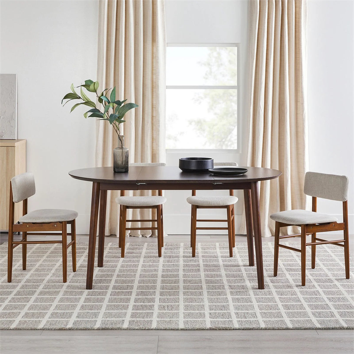 Oval Solid Wood Dining Table with Removable Leaf in Walnut E6119