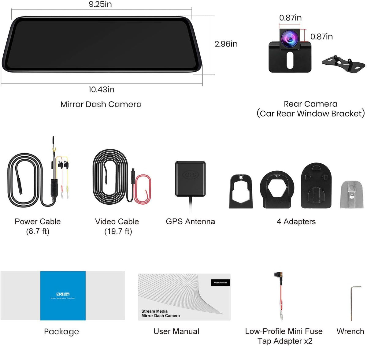 Rear View Mirror Camera with 9.35'' Touch Screen, Dual 1080P Night Vision T349897