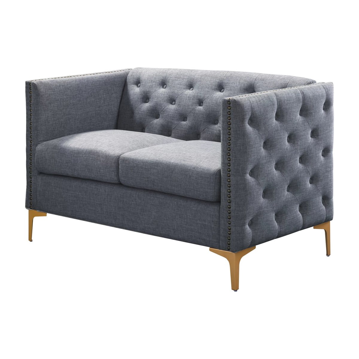 Light Gray Tufted Modern Fabric Loveseat R6056