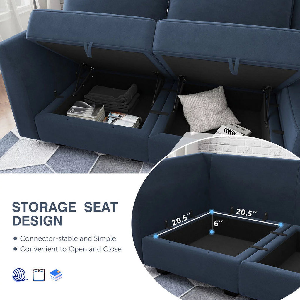 Dark Blue Sectional Sofa Bed with Storage N402974