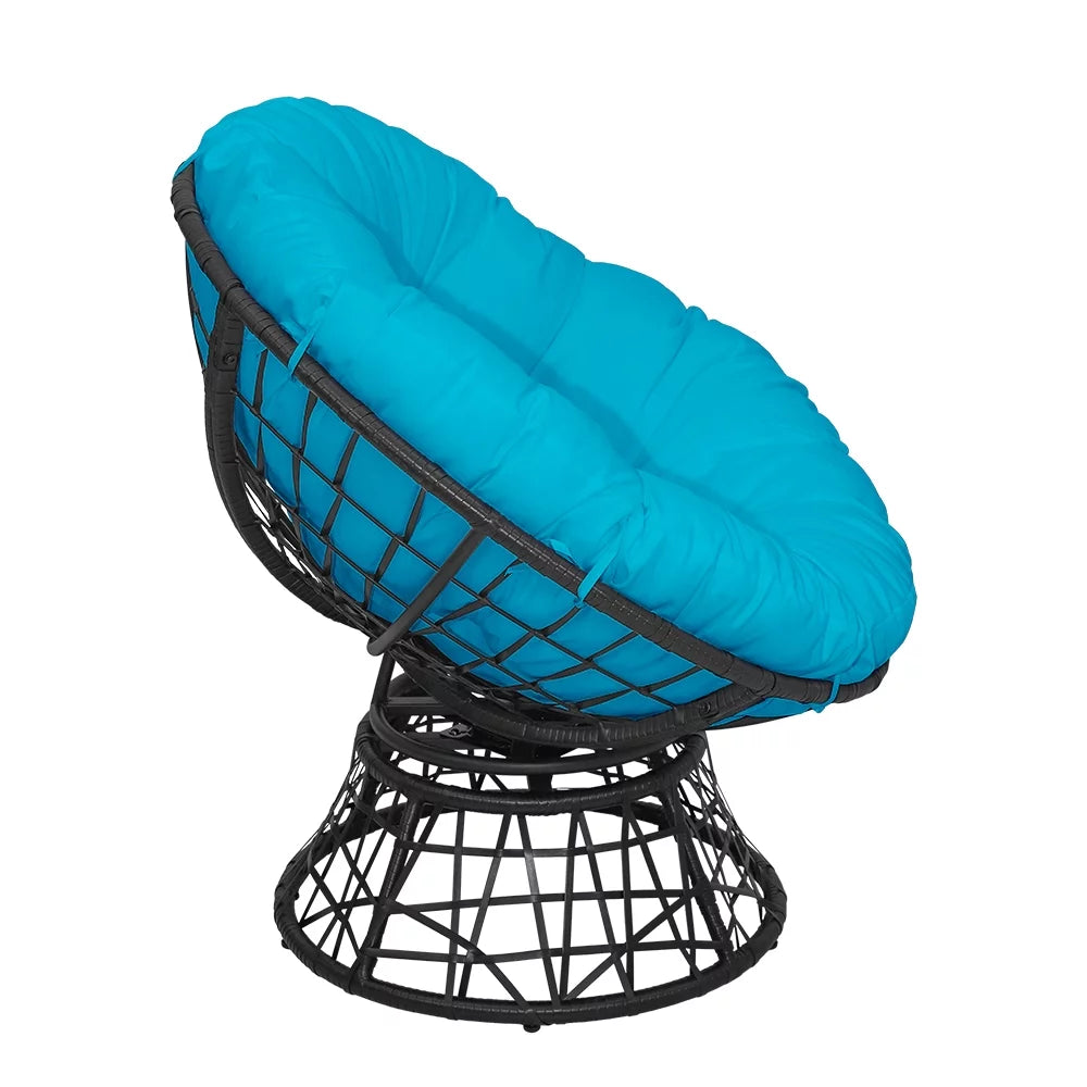Outdoor Wicker Papasan Chair with 360-Degree Swivel and Aqua Cushion V3928