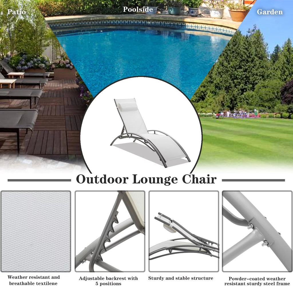 Set of 2 White Adjustable Patio Lounge Chairs S4666