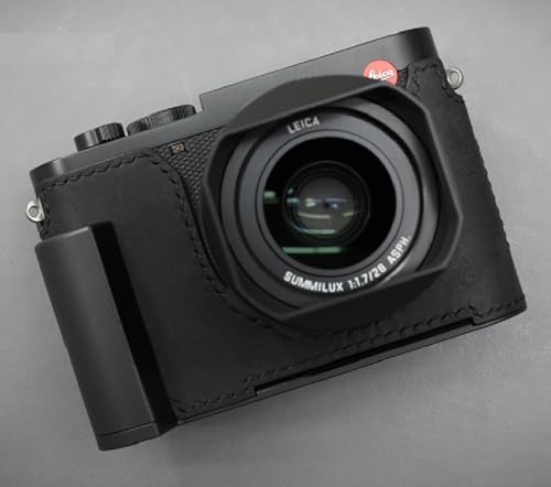Genuine Italy Leather Camera Half Case Metal Grip Dovetail Plate All Black T71863