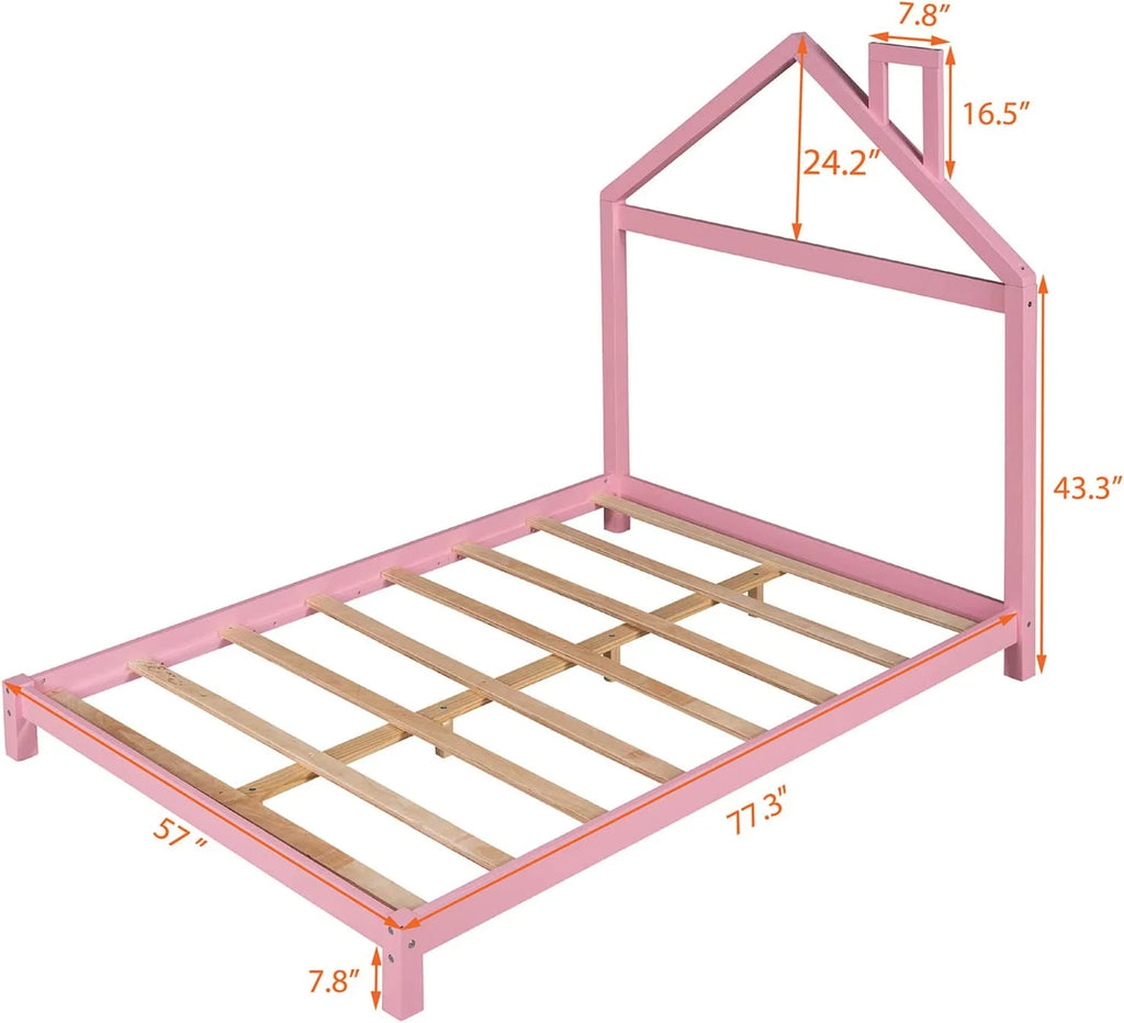 Full Size Wood Platform Bed Frame with House Shape Headboard Q404282